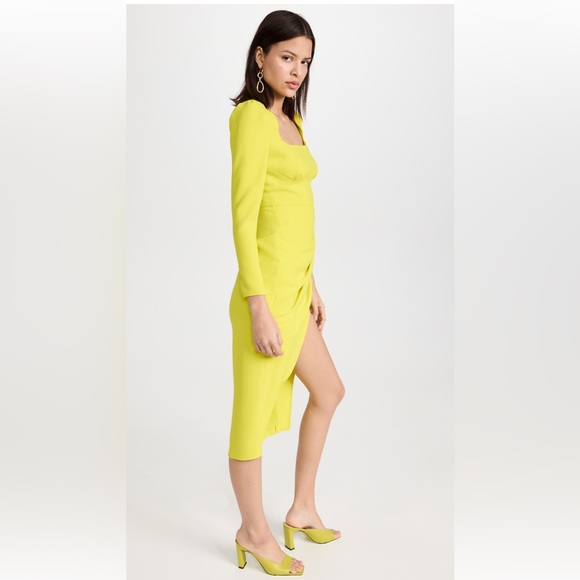 Self Portrait Yellow Crepe Ruched Midi Dress with Tags - Picture 3 of 4